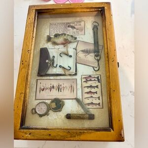 Vtg. Wood Box Fishing Lure Nautical Display Box Keepsake Trinket Jewelry Hinged